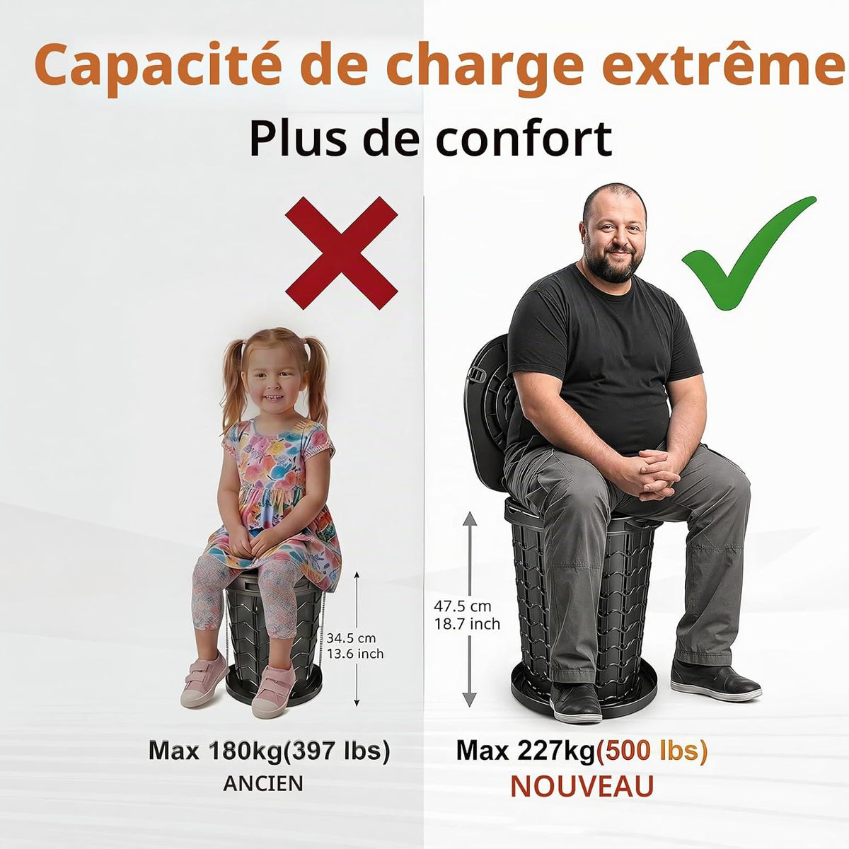 مرحاض تخييم قابل للطي ومحمول مع حقيبة Toilette de camping pliante et portable avec sac