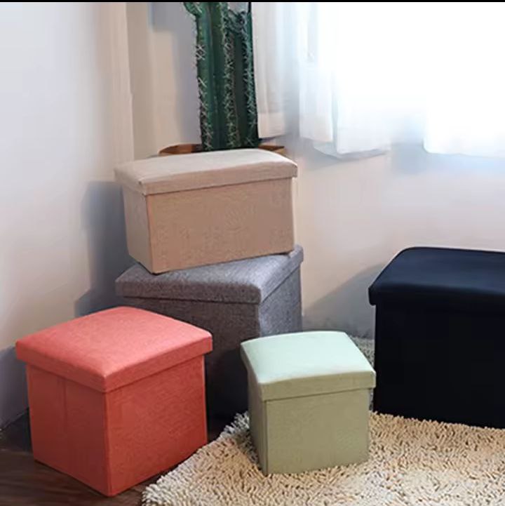 Pouf de rangement pliable en lin Pouf de rangement pliable en lin