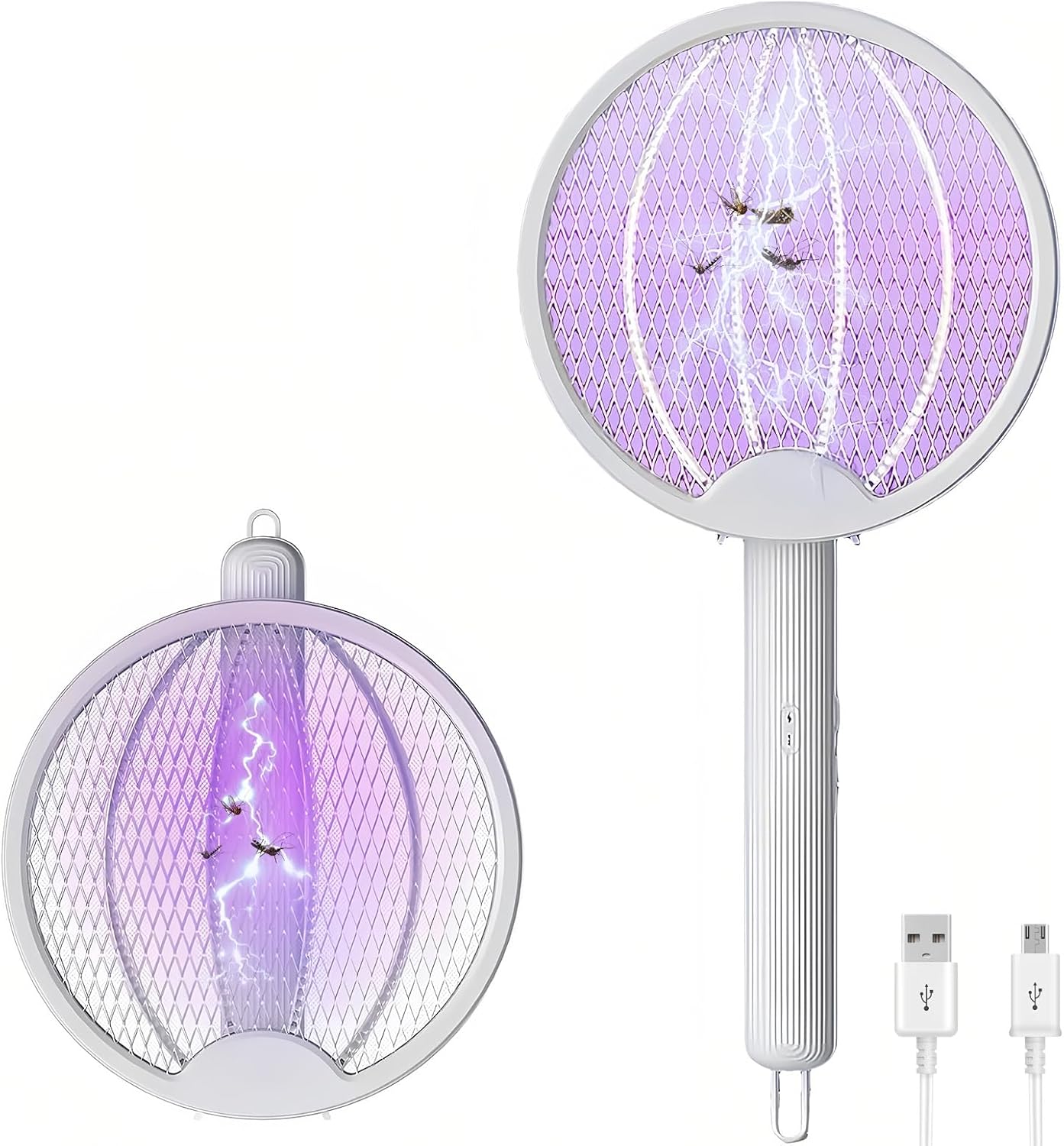 مصباح LED UV صاعق للناموس مضرب كهربائي للبعوض، مصباح طارد للبعوض 2 في 1، قابل لإعادة الشحن عبر منفذ USB