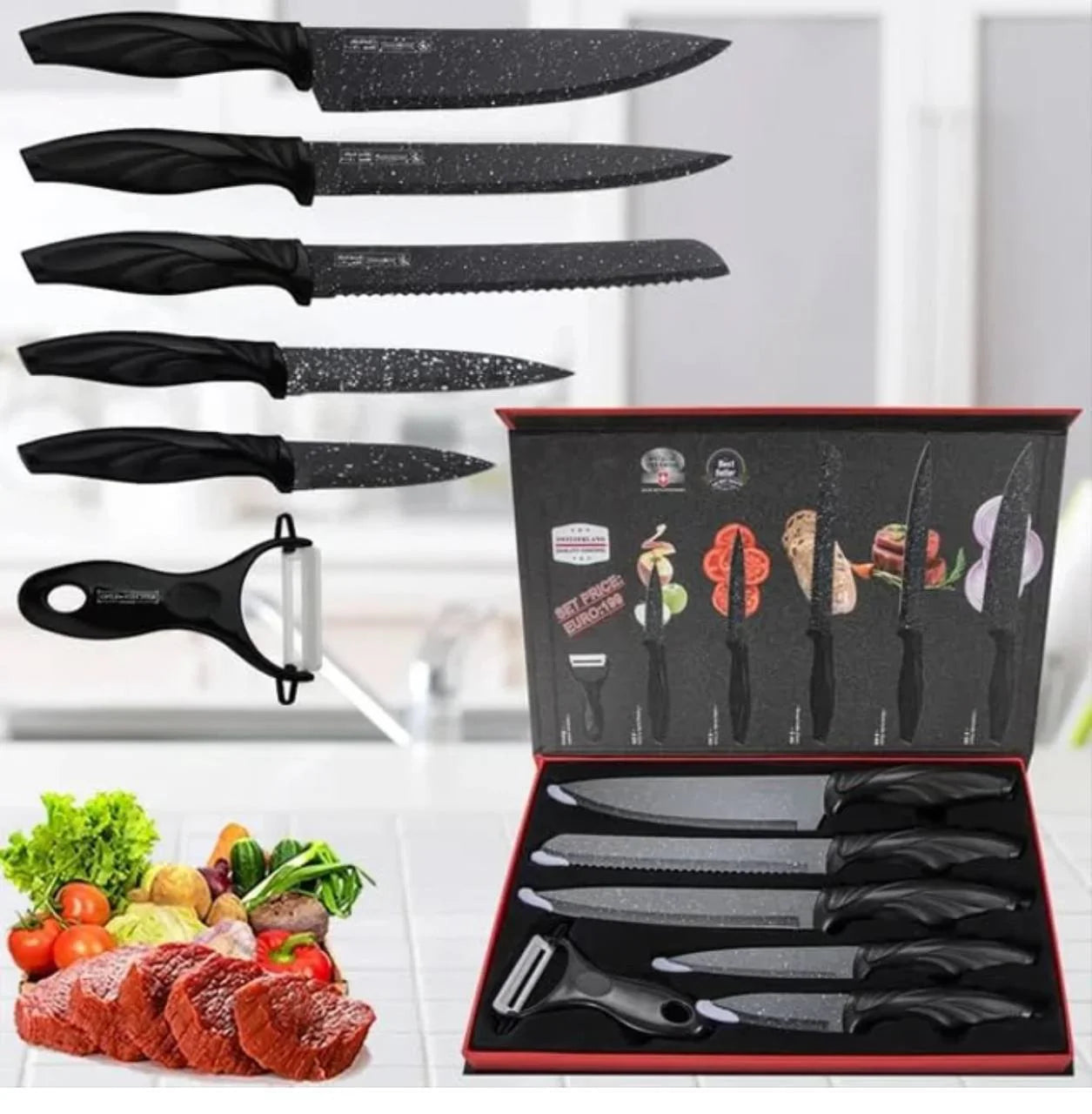 طقم سكاكين مطبخ من الفولاذ المقاوم للصدأ مكون من 6 قطع Ensemble de Couteaux de Cuisine 6 Pièces Acier Inoxydable