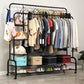 رف ملابس مزدوج بعجلات مع أرفف وخطافات 68Kg Porte-vêtements Double Barre sur Roues avec Étagères et Crochets