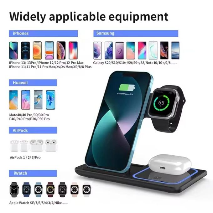 شاحن لاسلكي قابل للطي 3 في 1 Support de chargeur sans fil pliable 3 en 1, station de charge rapide 15W