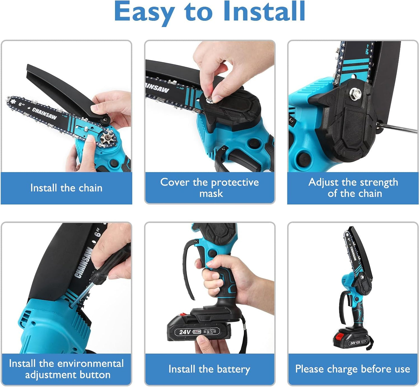 منشار كهربائي لاسلكي، منشار يدوي صغير، محرك بدون فرشاة 800W Mini Tronconneuse a Batterie 6 Pouces Tronçonneuse sans fil, mini scie portative