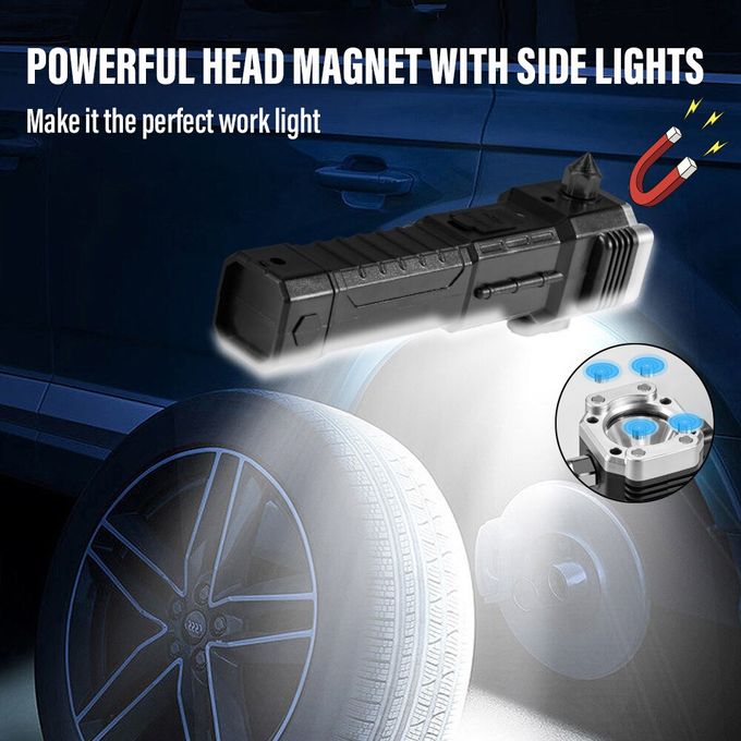 مصباح يدوي LED فائق السطوع مع مطرقة أمان وشحن عبر USB Lampe de poche LED super lumineuse avec marteau de sécurité, chargement