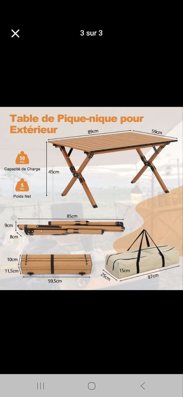 Table de pique-nique pliable, durable et robuste طاولة نزهة قابلة للطي، متينة وقوية، خفيفة الوزن وسهلة الحمل