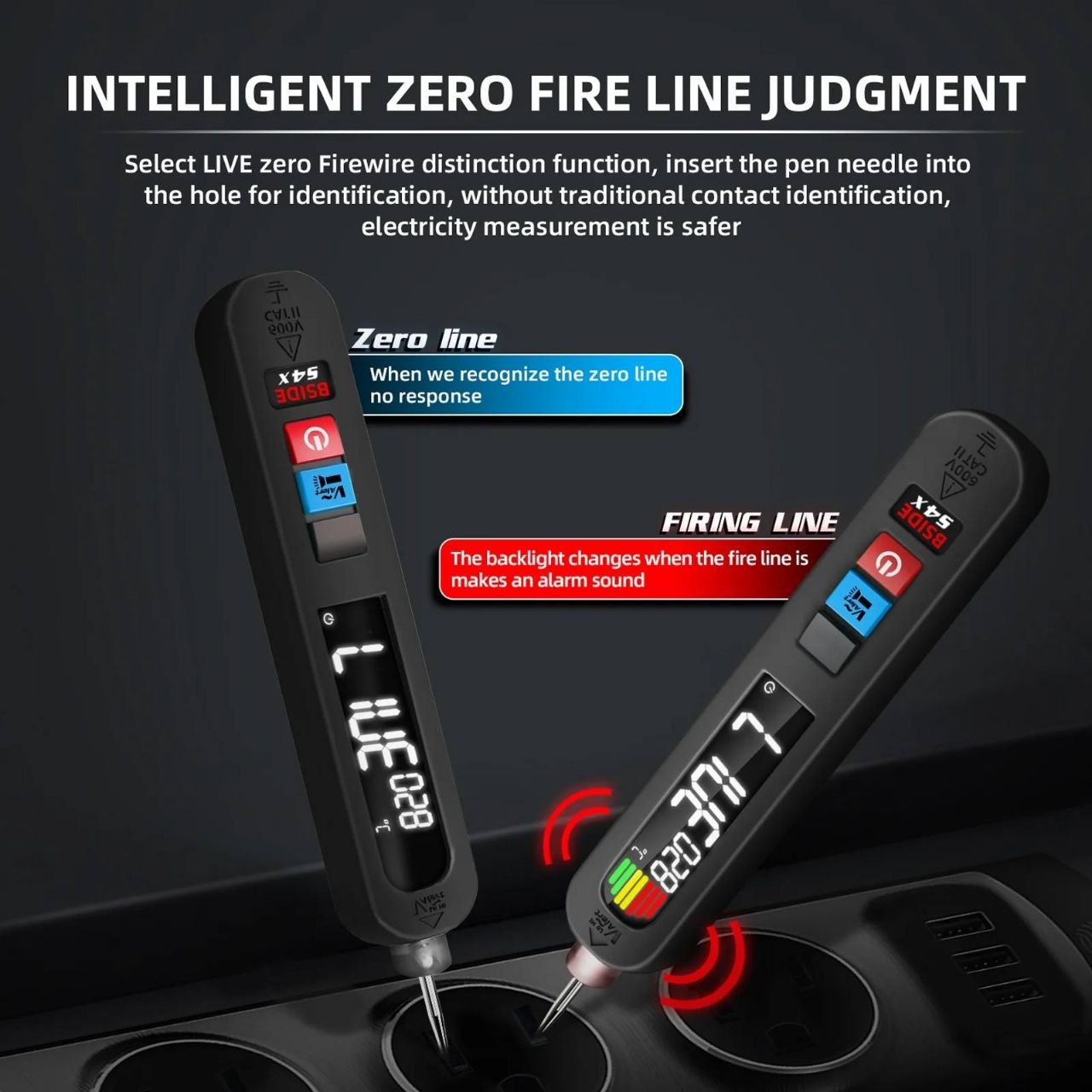 جهاز اختبار جهد كهربائي 12-300 فولت تيار متردد، كاشف تسرب كهرباء BSIDE SMART VOLTAGE TESTER  Testeur de Tension AC 12-300V, Détecteur de Fuite Électrique