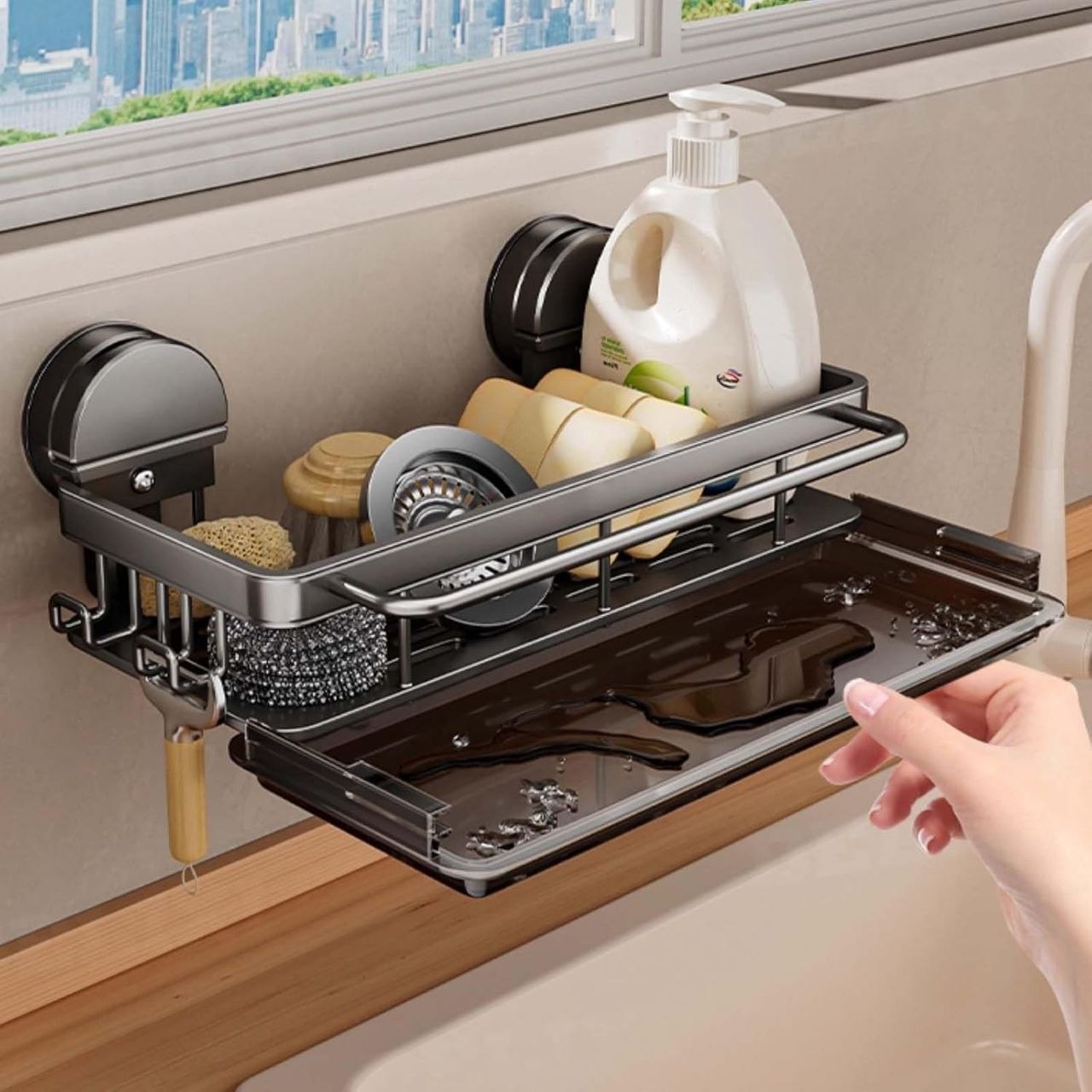 رف تخزين متعدد الوظائف مزود بأكواب شفط Etagère de rangement multifonction à ventouses