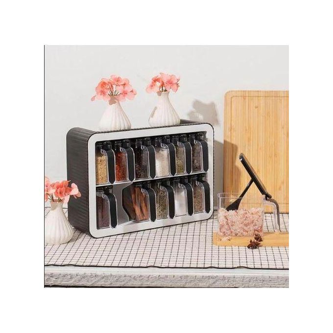 Etagère à épices, رف توابل، منظم توابل لـ 12 برطمانًا، وحدة تخزين مثبتة على الحائط، لاصق قوي