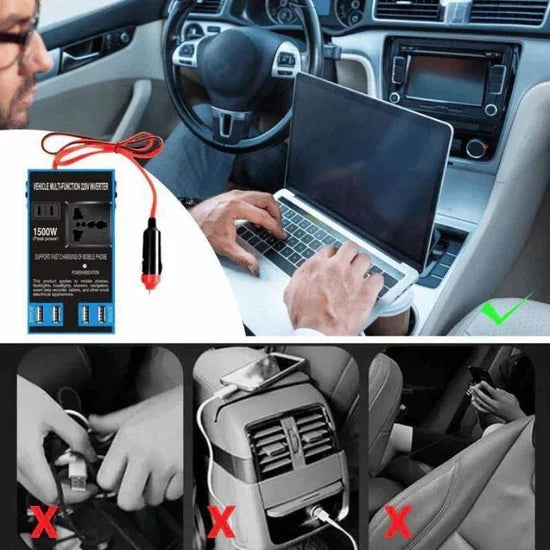 محول جهد كهربائي للسيارة بقدرة 1500 واط مزود بـ 4 منافذ USB، محول طاقة للسيارة Multi-Function Vehicle Inverter Convertisseur de tension de voiture 1500W 4ports USB, Onduleur de Puissance pour Voiture