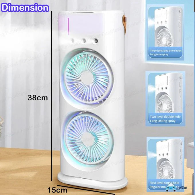مروحة تكييف هواء صغيرة برأسين، 3 سرعات، قابلة لإعادة الشحن Ventilateur mini Climatiseur à Double tête