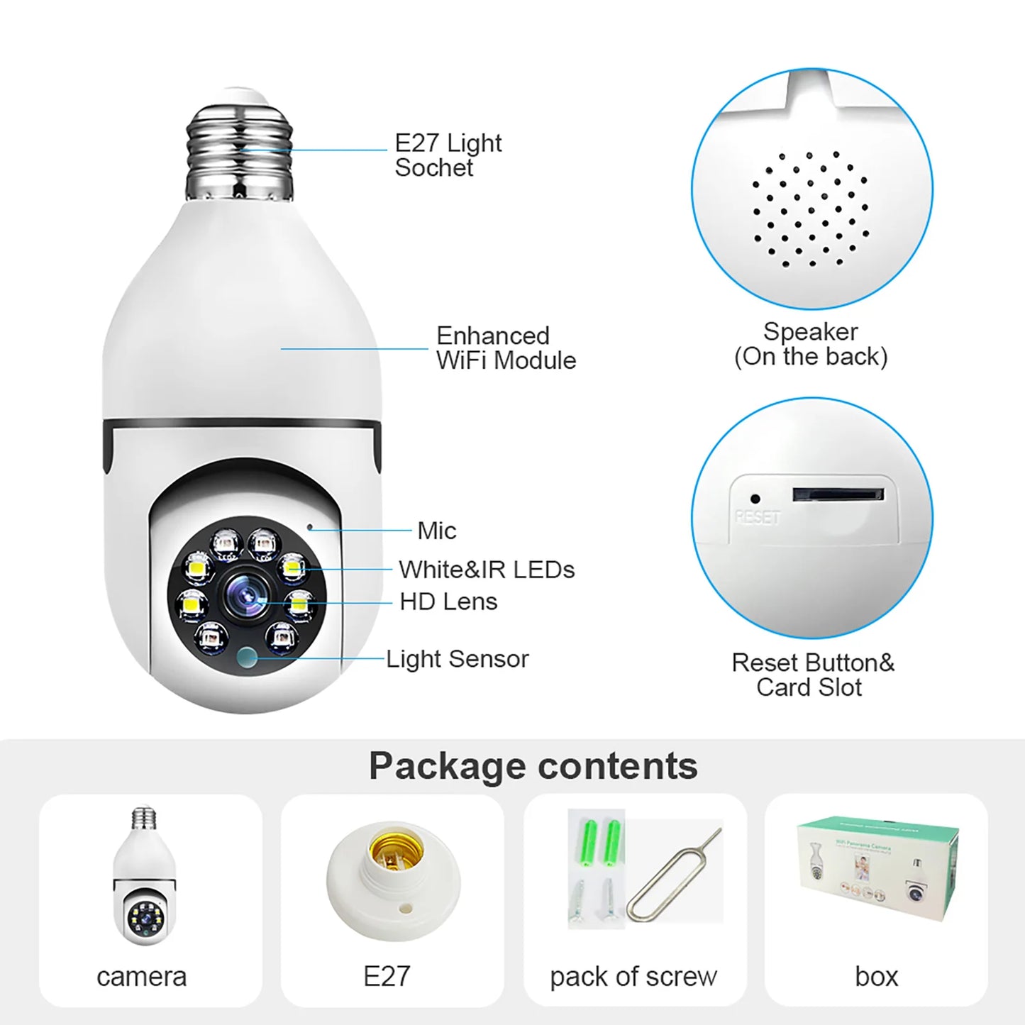 كاميرا بانورامية تعمل بتقنية الواي فاي، كاميرا مراقبة WIFI Panorama Camera Caméra de surveillance de type ampoule