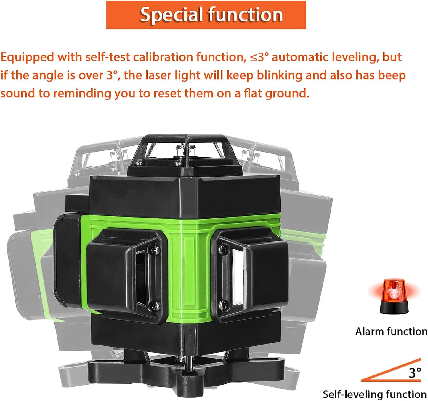 Niveau laser Weytoll 4D 16 lignes أداة تسوية متعددة الوظائف تعمل ببطارية ليثيوم قابلة لإعادة الشحن عبر منفذ USB، مزودة بمستوى ليزر بزاوية 3 درجات