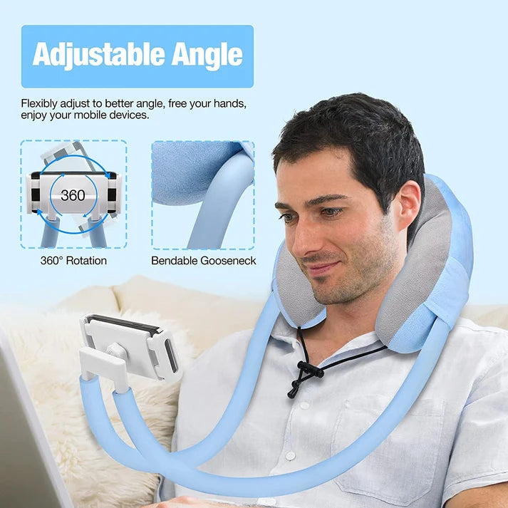 وسادة سفر متعددة الوظائف مع حامل للهاتف، أزرق-رمادي Oreiller de Voyage Multifonction avec Support Téléphone