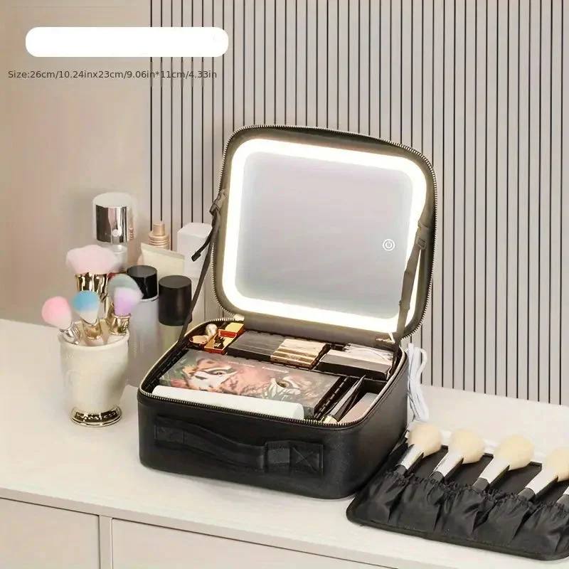 حقيبة مكياج احترافية مزودة بمرآة LED منظم مستحضرات التجميل Trousse de Maquillage Professionnelle avec Miroir LED
