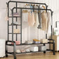 رف ملابس مزدوج بعجلات مع أرفف وخطافات 68Kg Porte-vêtements Double Barre sur Roues avec Étagères et Crochets