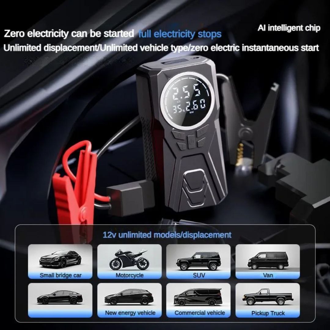Démarreur de batterie portable 5 en 1 avec compresseur d'air جهاز بدء تشغيل السيارة مع ضاغط هواء