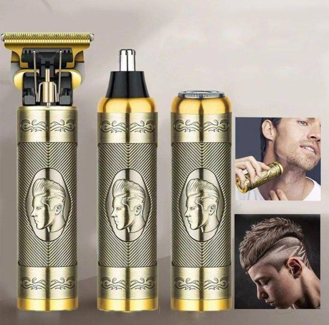 Professional Hair Clipper 3in1 3 en 1 Tondeuse à cheveux électrique professionnelle USB-C sans fil ماكينة حلاقة شعر كهربائية احترافية 3 في 1 لاسلكية بمنفذ USB-C، لون ذهبي