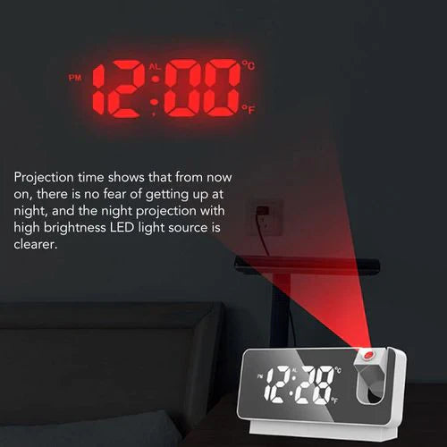 ساعة ذكية رقمية LED، منبه رقمي، ساعة إلكترونية للمكتب، شحن USB Horloge LED à projection numérique intelligente, réveil numérique