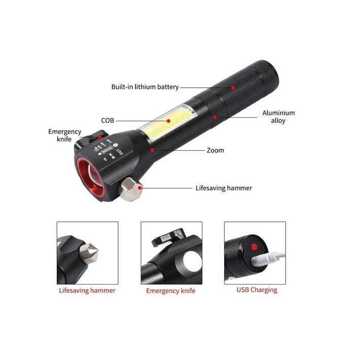 COB Multifunction flashlight مصباح الجيب ليد يدوي متعدد الوضائف ساطع بمصباحين للإضائة القريبة والبعيدة وإضائة الوميض للإنظار