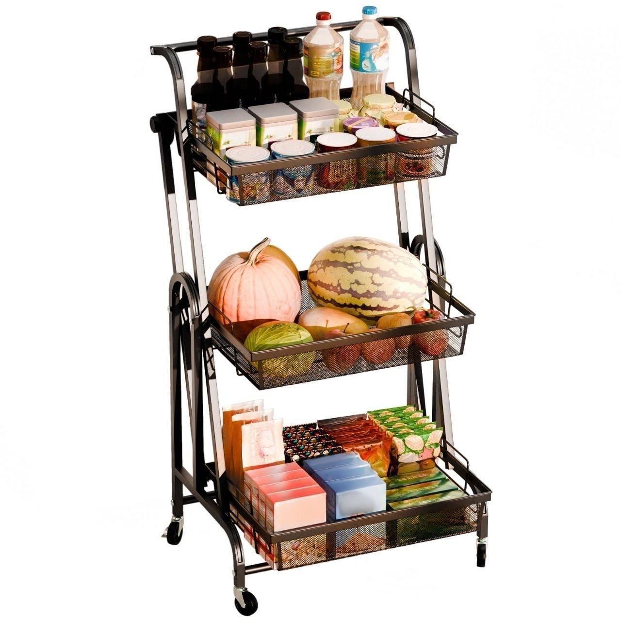 عربة تخزين مطبخ بثلاثة أرفف Chariot de rangement à 3 niveaux pour cuisine