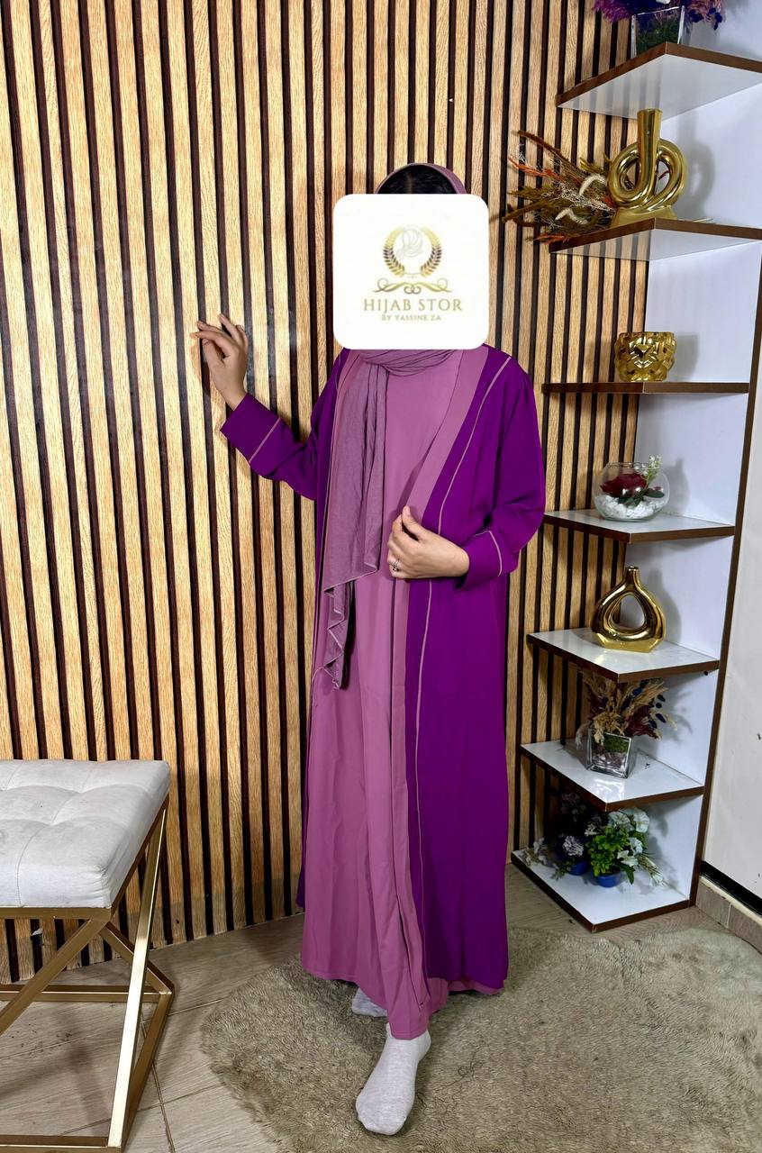 عباءة قطعتين  كيمونو و جيلي ثوب كريب روزا