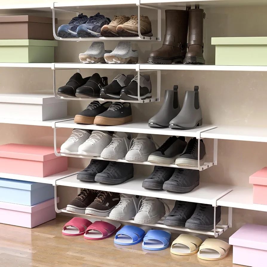 منظمة أحذية معدنية بيضاء قابلة للتوسيع Organisateur de chaussures extensible en métal blanc