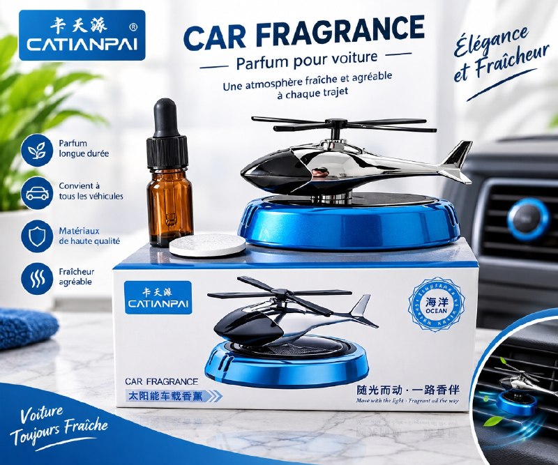 معطر هواء للسيارة يعمل بالطاقة الشمسية على شكل مروحية Diffuseur De Parfum De Voiture à énergie solaire en forme Hélicoptère