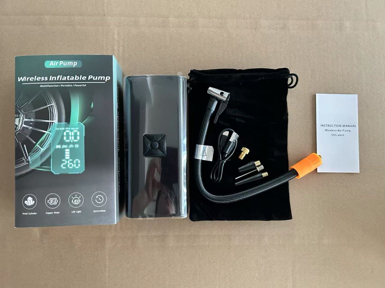 Compresseur d'air sans fil, pompe à air portable, gonfleur de pneus ضاغط هواء لاسلكي، مضخة هواء محمولة، منفاخ إطارات للسيارة