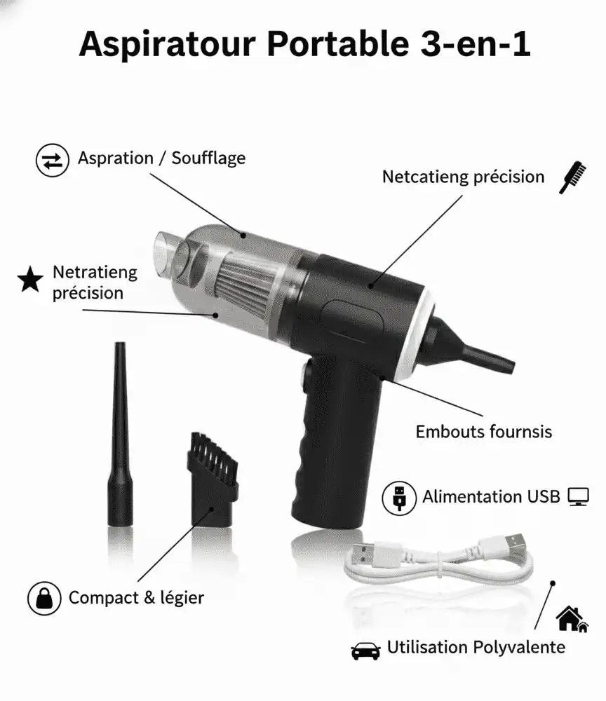Aspirateur portable 3 en 1, mini voiture et maison AS-228 مكنسة كهربائية صغيرة محمولة 3 في 1 للسيارة أو المنزل AS-228