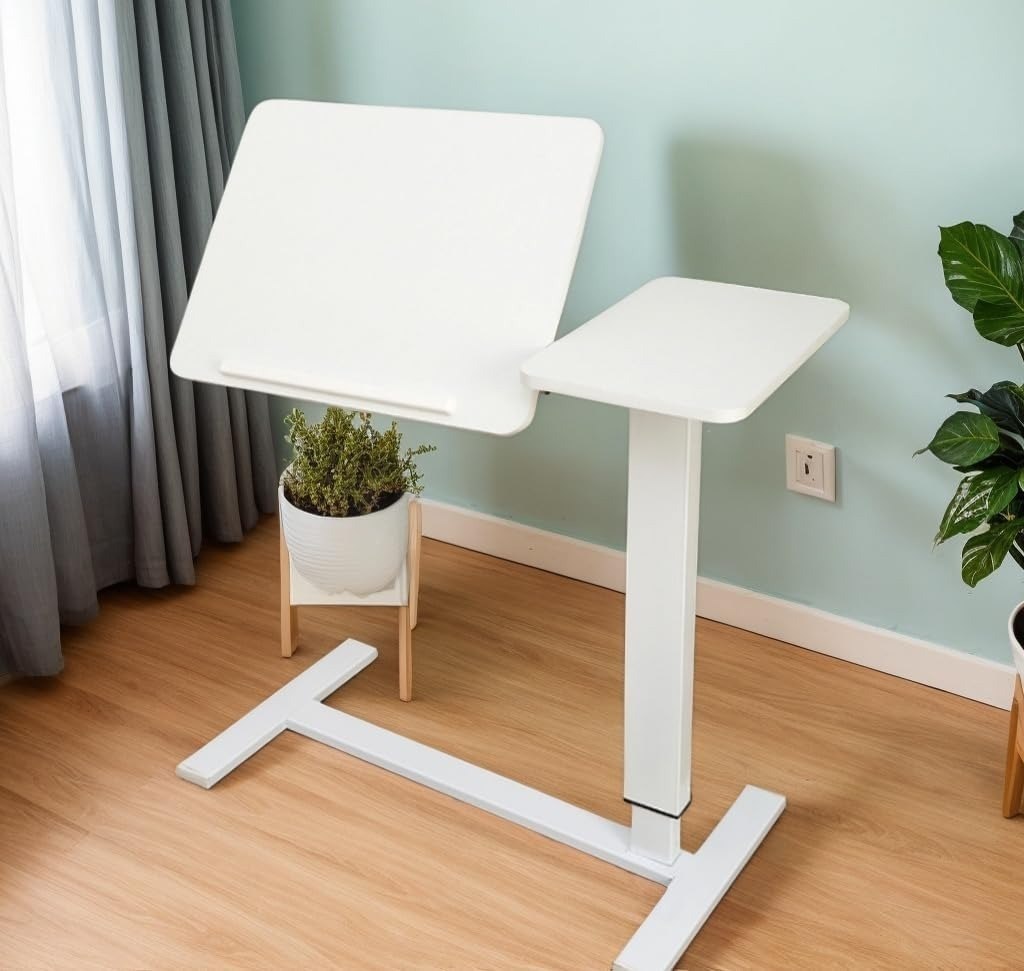 طاولة جانبية للسرير طاولة كمبيوتر محمول بيضاء عصرية بعجلات Table de chevet à roulettes blanche moderne pour ordinateur portable
