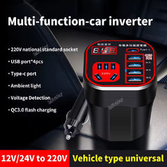 multifunctional car power inverter with Led display 24v 12v 220v