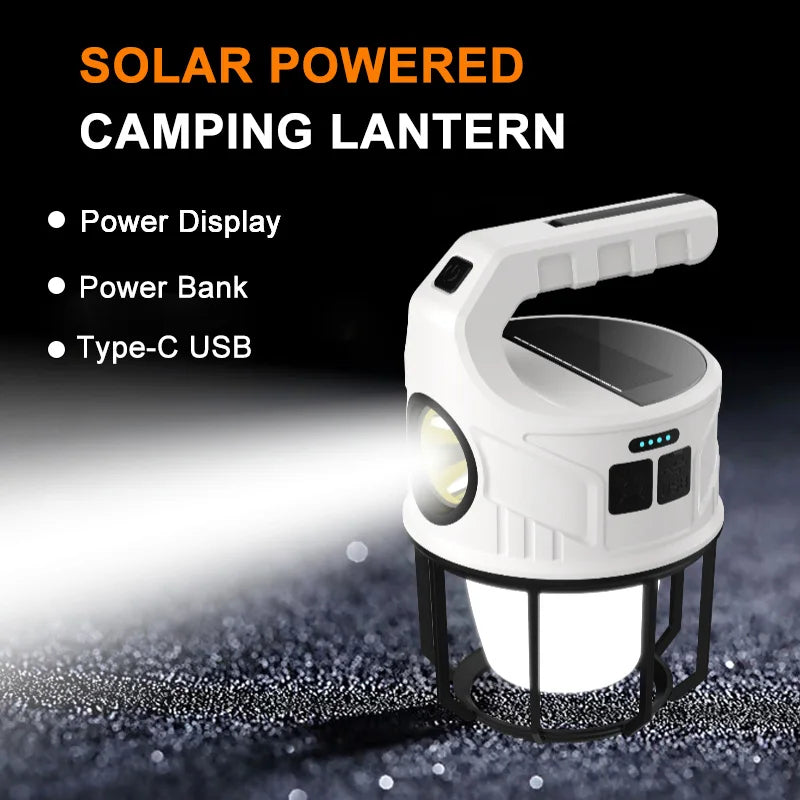 مصباح يدوي للتخييم يعمل بالطاقة الشمسية Lampe torche de camping solaire avec chargeur d'urgence rechargeable USB-C pour téléphones portables