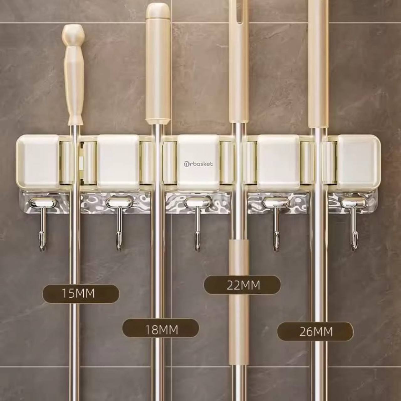 Support mural pour balai et serpillière auto-adhésif, support multifonction pour cuisine حامل مكنسة وممسحة مثبت على الحائط ذاتي اللصق، منظم مطبخ متعدد الوظائف