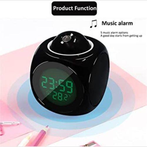 Réveil à Projection Plafond Heure, Réveil de Projection ساعة منبه إسقاط السقف، رقمية، ساعة عرض بلاستيكية متعددة الوظائف مع شحن USB وشاشة LED ووظيفة صوتية