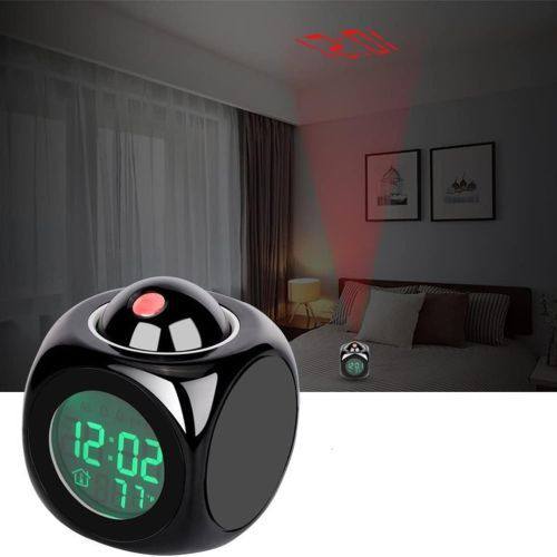 Réveil à Projection Plafond Heure, Réveil de Projection ساعة منبه إسقاط السقف، رقمية، ساعة عرض بلاستيكية متعددة الوظائف مع شحن USB وشاشة LED ووظيفة صوتية