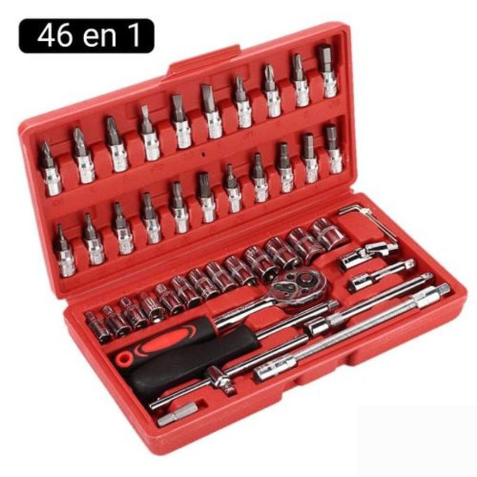 طقم أدوات إصلاح السيارات46 قطعة Set d'Outils de Réparation Automobile 46 Pièces avec Douilles