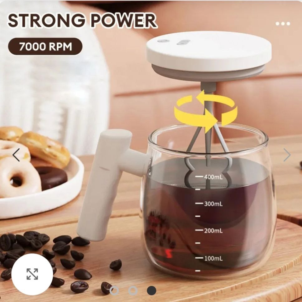 كوب قهوة زجاجي ذاتي الخلط بغطاء محكم الإغلاق وتقنية خلط Mug Auto Mélangeur rechargeable 400 ML USB