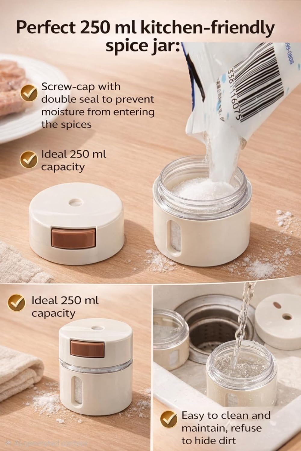 رف توابل مغناطيسي يُثبت على الحائط مع برطمانات بزر ضغط Étagère à épices magnétique murale avec pots à bouton-poussoir