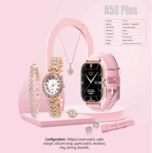 A58 Plus Smart watch pour femme, ensembles cadeaux de Noël, 6en1