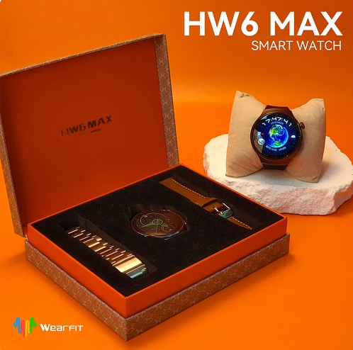 HW6 Max Smartwatch avec écran incurvé Amoled et haut, 2bracelets de montre