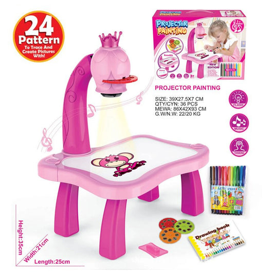 Table de dessin pour enfants, jouet de peinture, projecteur Led, jouets de musique جهازبروجكتور عرض للأطفال