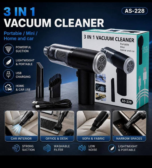 Mini aspirateur sans fil 3 en 1 modèle AS-228 مكنسة كهربائية صغيرة لاسلكية 3 في 1 طراز AS-228، لتنظيف متعدد الاستخدامات للسيارات والمنازل.