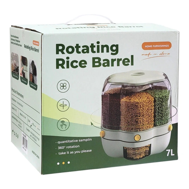7L منظم القطاني 7 لتر الحجم الكبير Rotating Rice Barrel Distributeur et rangement hermétique pour céréales et légumineuses
