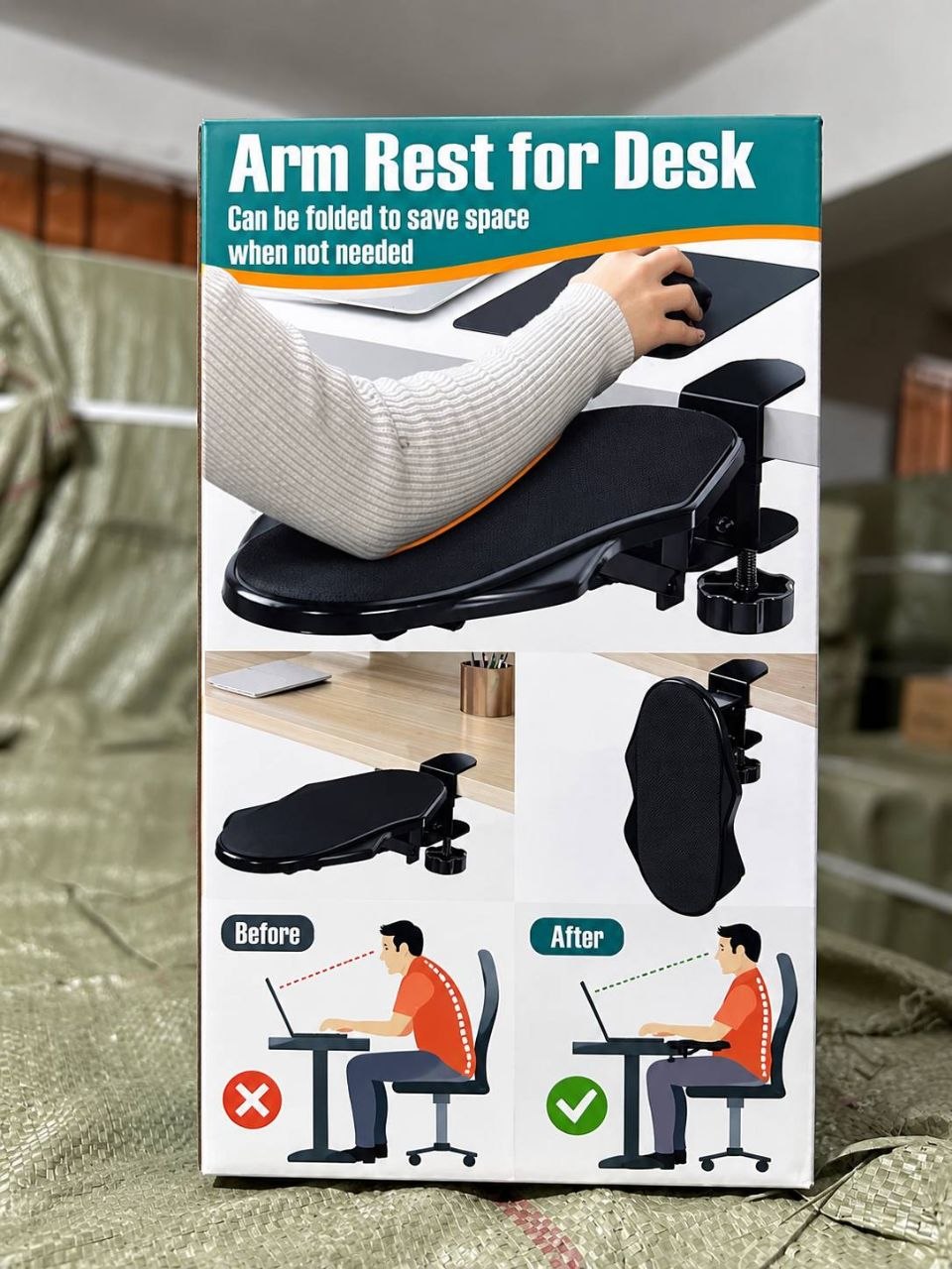 مسند ذراع دوار مريح للمكاتب مع مشبك تثبيت Accoudoir ergonomique pivotant pour bureau avec pince de fixation