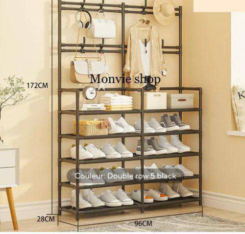 منظم الاحذية 5 طبقات x2مع علاقة الملابس Multifunctional Open double row shoe and hat rack