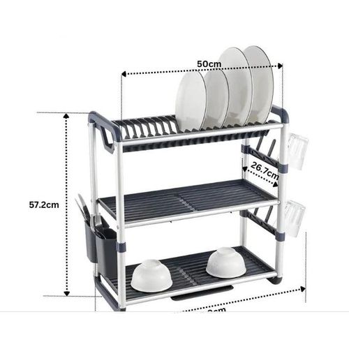 Egoutoir à vaisselle de cuisine à 3 niveaux رف تجفيف أطباق المطبخ بثلاث طبقات