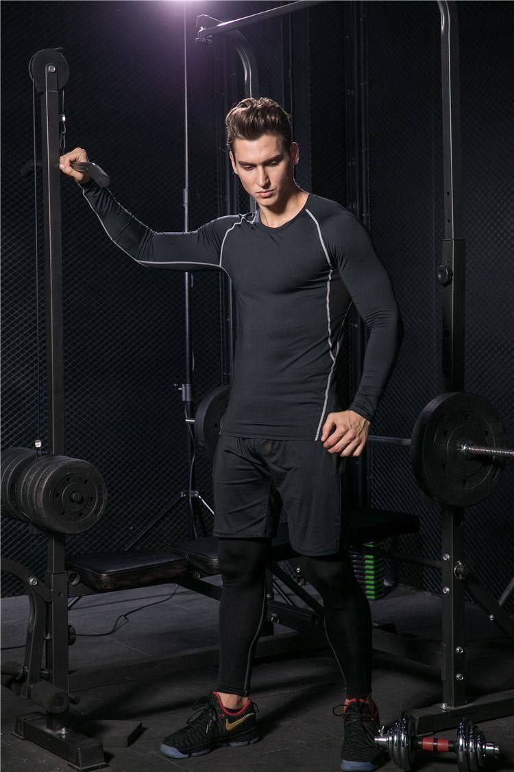 طقم ضغط كامل بأكمام طويلة وجوارب لياقة بدنية Tenue complète de compression Maillot manches longues&Collant Fitness Respirant