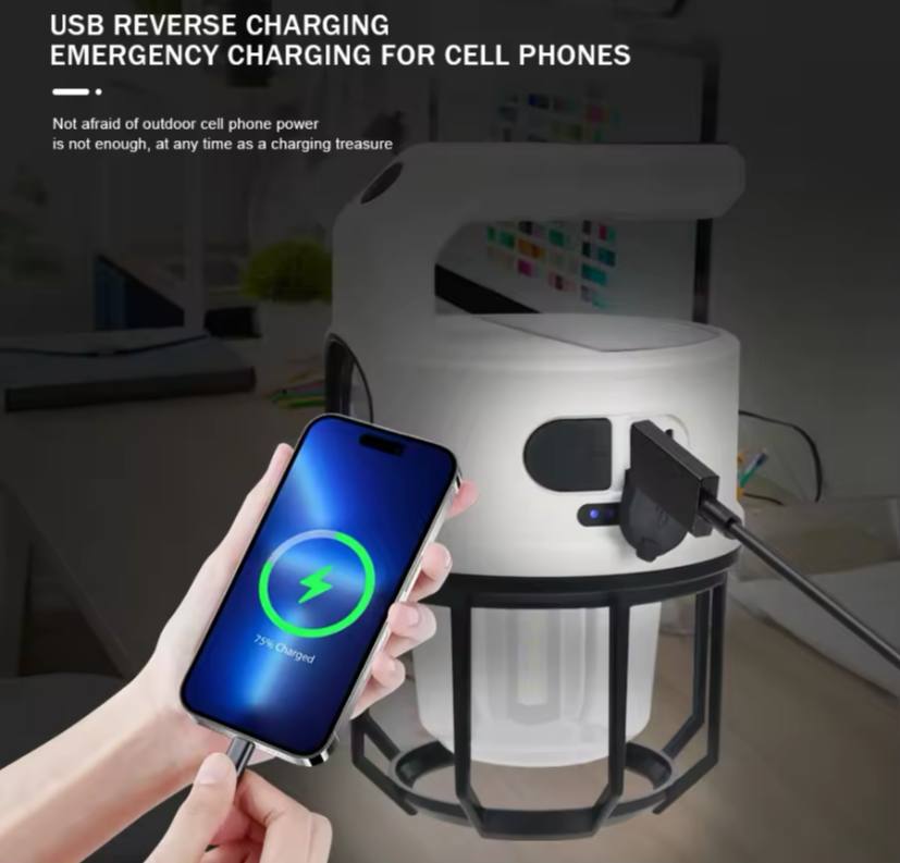مصباح يدوي للتخييم يعمل بالطاقة الشمسية Lampe torche de camping solaire avec chargeur d'urgence rechargeable USB-C pour téléphones portables