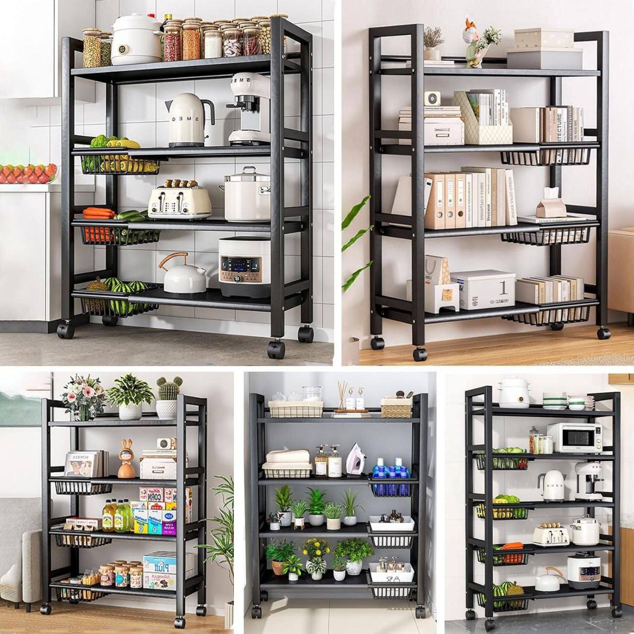 رف تخزين مع عربة متحركة منظم أدوات المطبخ 90×31×131 Etagère de stockage avec chariot mobile