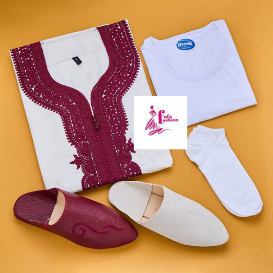 بلغة فاسية متقونة وكندورة رفيعة جوهرة و بودي نصف كم وتقاشر هدية